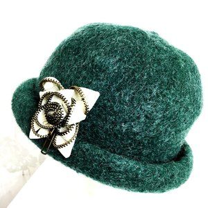 Roaring 20’s Cloche Felted Hat with Rolled Brim